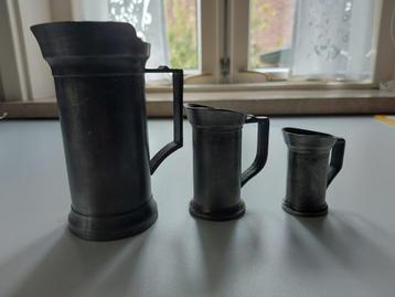 3 Tinnen Maatkannen - Gemerkt - Brocante beschikbaar voor biedingen