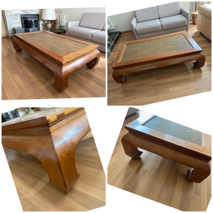 ️Chinese Opium Salontafel met Riet Inleg ( 80x146xh.42 cm.)️, Huis en Inrichting, Tafels | Salontafels, Gebruikt, Minder dan 50 cm