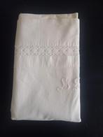 Antiek Zweeds laken met monogram HS en kant, Ophalen of Verzenden