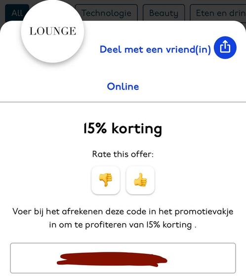 15% Lounge kortingscode - Direct online te gebruiken!, Tickets en Kaartjes, Kortingen en Cadeaubonnen, Eén persoon, Kortingsbon