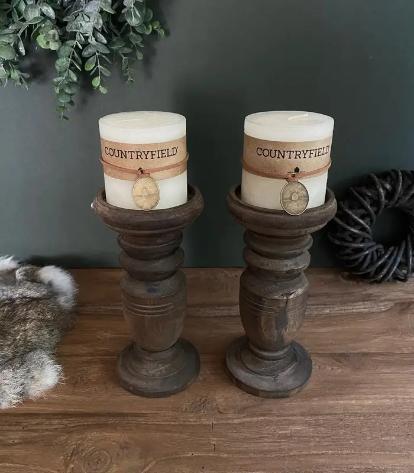 Bruine Houten Kandelaar - 20 cm, Huis en Inrichting, Woonaccessoires | Kandelaars en Kaarsen, Gebruikt, Kandelaar, Minder dan 25 cm