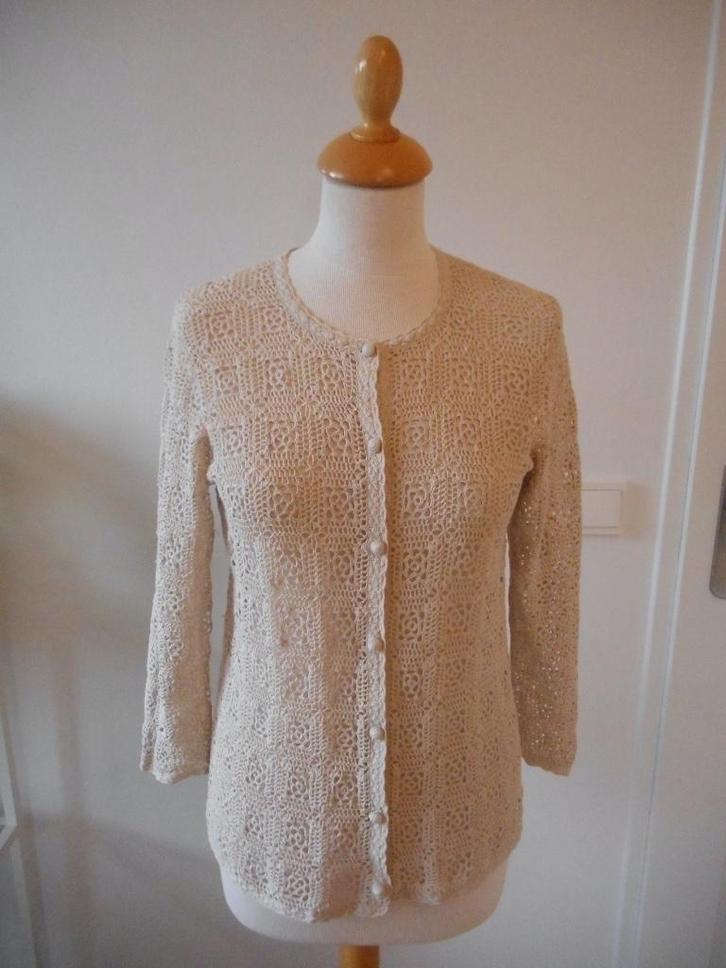 Gehaakt vest, maat M, Kleding | Dames, Truien en Vesten, Zo goed als nieuw, Maat 38/40 (M), Beige, Ophalen of Verzenden