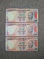 3x 1000 Roepie Bankbiljetten uit India, Ophalen of Verzenden, Zuid-Azië