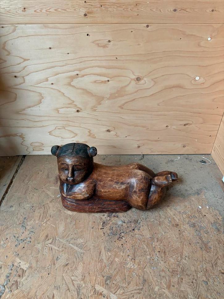 Houten Sierbeeld - Aziatische Figuur, Antiek en Kunst, Kunst | Beelden en Houtsnijwerken, Ophalen