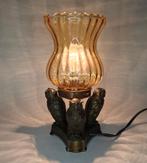 Bronzen Art Deco Tafellamp met Uilen, Ophalen of Verzenden