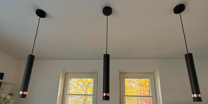 3x Led Hanglamp aan koord Tuba GU10, Huis en Inrichting, Lampen | Hanglampen, Zo goed als nieuw, 75 cm of meer, Metaal, Ophalen