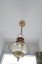 Vintage Koperen Hanglamp, Gebruikt, Vintage, Ophalen of Verzenden, Glas