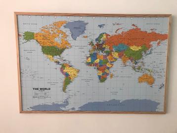Wereldkaart prikbord op kurk 90x60cm