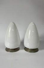 Grote witte vintage Gispen Giso plafondlamp nikkel armatuur, Huis en Inrichting, Ophalen of Verzenden, Zo goed als nieuw, Glas