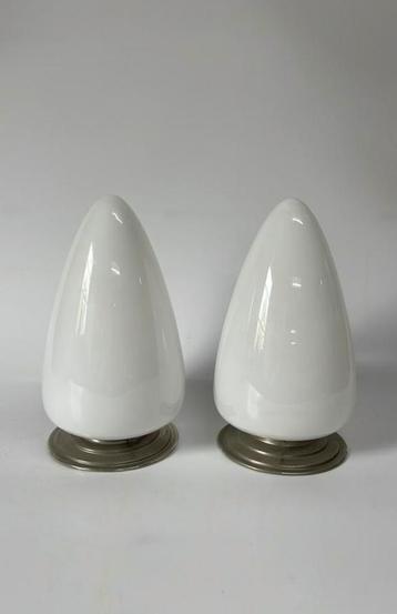 Grote witte vintage Gispen Giso plafondlamp nikkel armatuur beschikbaar voor biedingen