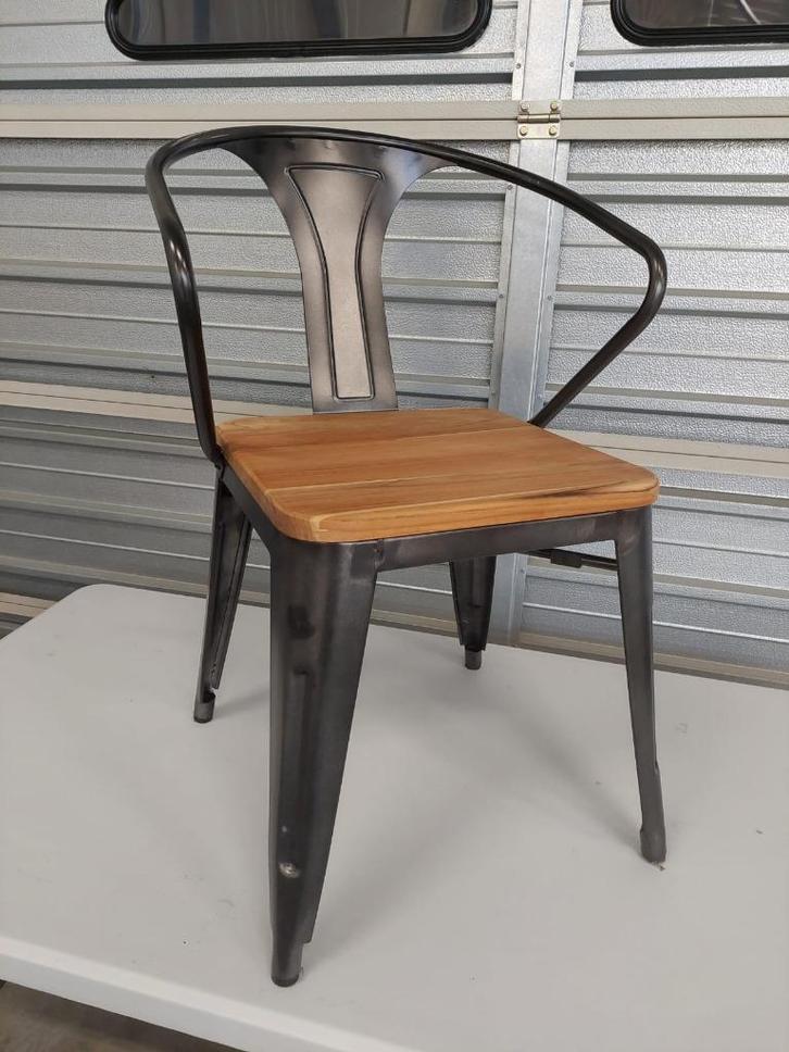 Industriele design stapelstoel galvanised met echte teak zit, Tuin en Terras, Tuinstoelen, Nieuw, Teakhout, Stapelbaar, Ophalen of Verzenden