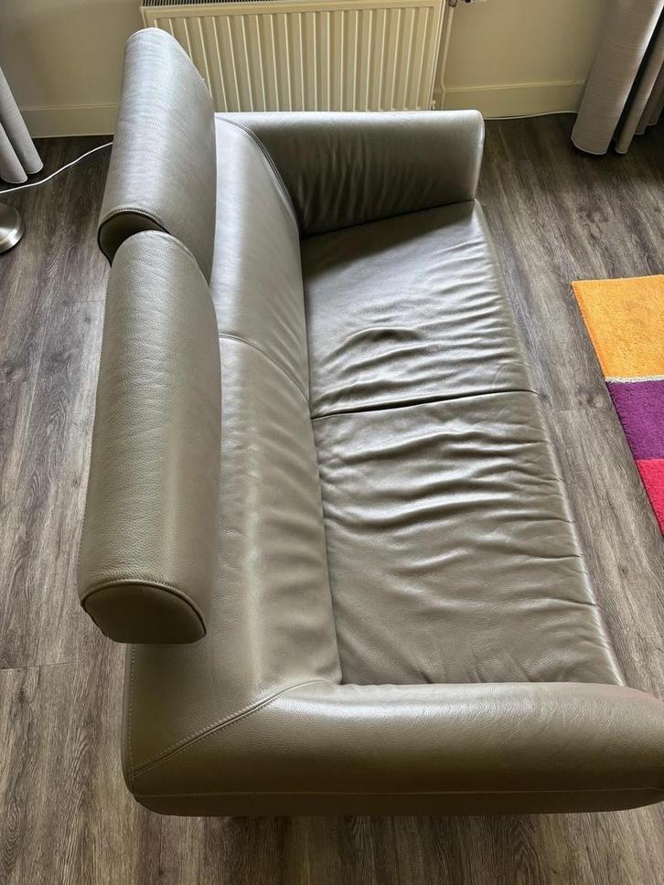 Montel 3-zits leren bank grijs, Huis en Inrichting, Banken | Bankstellen, Gebruikt, Rechte bank, Driepersoons, 150 tot 200 cm