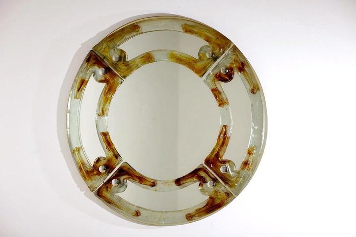Ronde Italiaanse Muranoglas spiegel van Mazzega, Huis en Inrichting, Woonaccessoires | Spiegels, Minder dan 100 cm, Rond, Ophalen of Verzenden