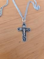Zilveren 925 orthodox kruis met 585 goud + ketting, Ophalen of Verzenden, Zilver