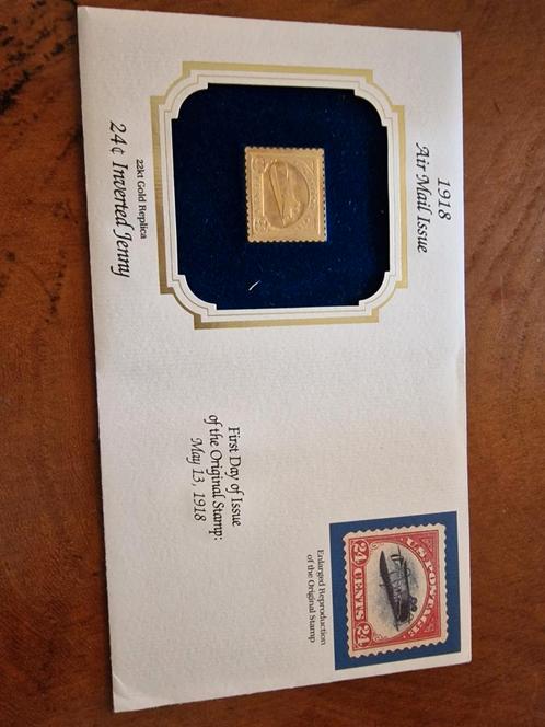 24k Gouden Inverted Jenny Replica - 1918 Air Mail Issue, Postzegels en Munten, Penningen en Medailles, Goud, Ophalen of Verzenden