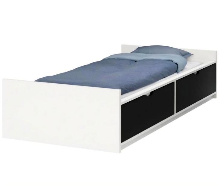 IKEA Flaxa 1-persoonsbed, Huis en Inrichting, Slaapkamer | Bedden, Gebruikt, Eenpersoons, 90 cm, 200 cm, Hout, Wit, Ophalen