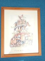 Set humorvolle tekeningen in lijst, Huis en Inrichting, Woonaccessoires | Schilderijen, Tekeningen en Foto's, Ophalen, Minder dan 50 cm