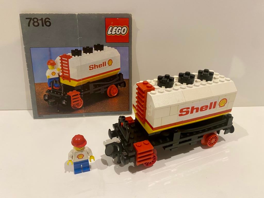 Lego trein treinen wagon 7816 Shell Tankwagon met boekje, Ophalen of Verzenden, Gebruikt, Complete set, Lego