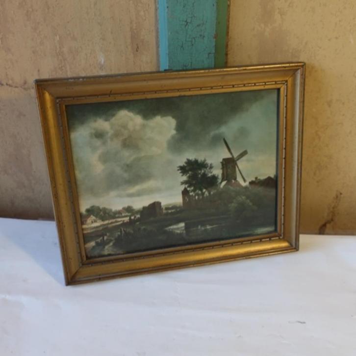Oude lijst afbeelding landschap met wind molen 27,5 x 22 cm, Huis en Inrichting, Woonaccessoires | Lijsten, Gebruikt, Minder dan 50 cm