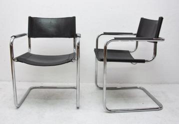 4x retro Mart Stam Breuer Bauhaus buisframe stoel zwart leer beschikbaar voor biedingen