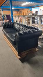 Zwart leer CHESTERFIELD 2 zits 2,5 zits bank horeca vintage!, Ophalen of Verzenden, Zo goed als nieuw, Leer