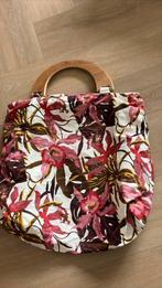 Leuke gebloemde tas met houten handvaten, Ophalen of Verzenden, Zo goed als nieuw