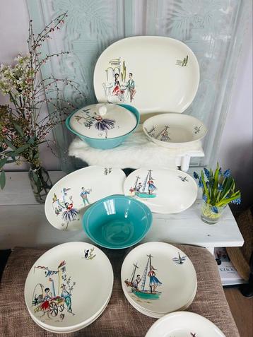Crown Devon Antigua antiek majolica servies 6 pers izgst beschikbaar voor biedingen