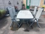 TUINSET grijs aluminium (tafel + 4x 5-standenstoel), Ophalen, Gebruikt, Aluminium, Tuinset