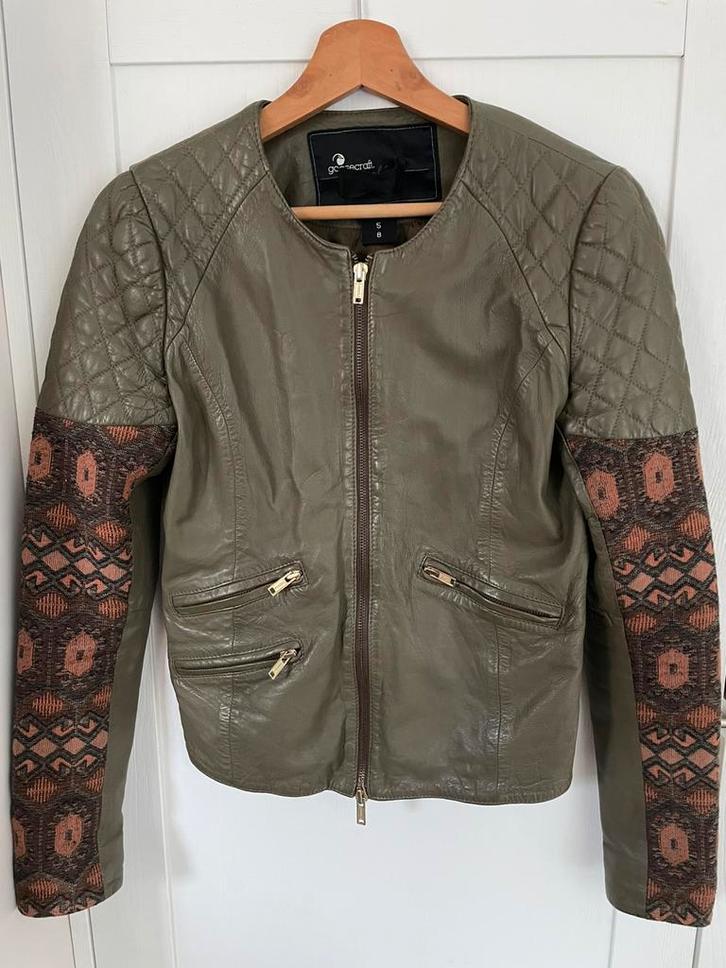 Goosecraft leren jas - biker jacket, Kleding | Dames, Jassen | Zomer, Zo goed als nieuw, Maat 36 (S), Groen, Ophalen of Verzenden