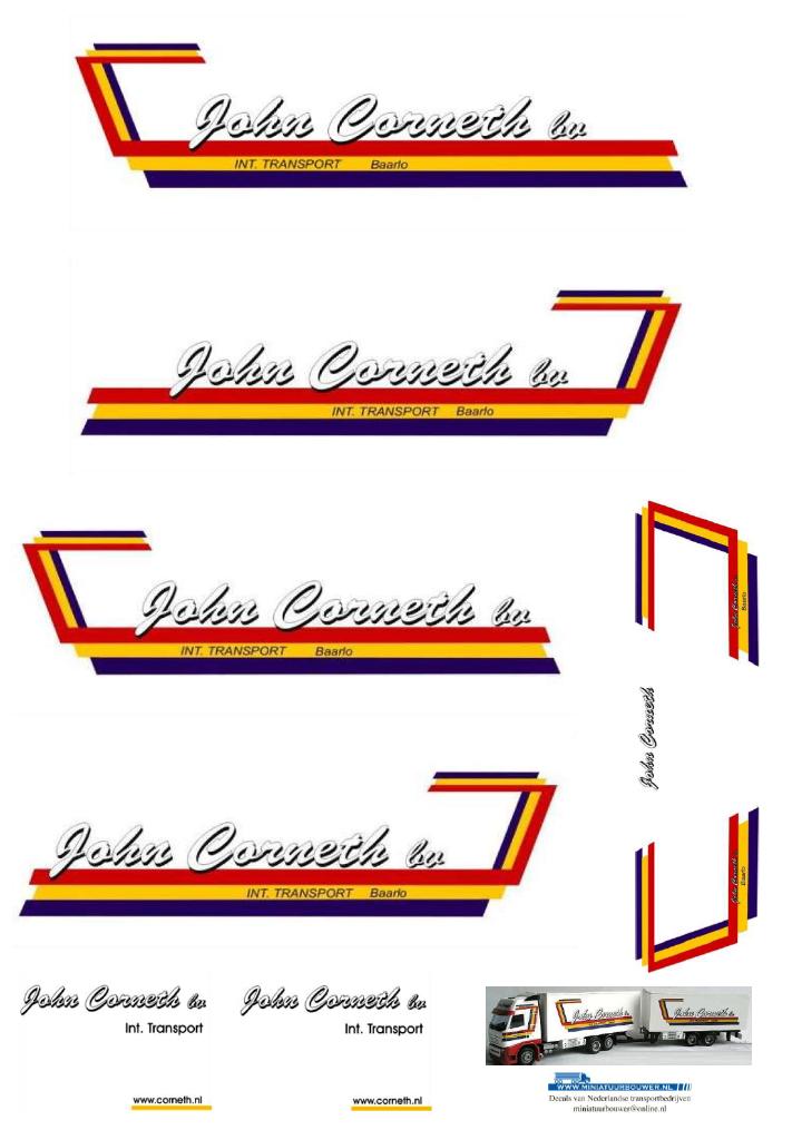 Vrachtauto decal 1:50 John Corneth int. transport Baarlo, Verzenden, Nieuw, Bus of Vrachtwagen, Overige merken