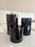 Japandi windlichten set van 3 - gerookt glas, Huis en Inrichting, Ophalen, Zwart, Minder dan 50 cm, Glas