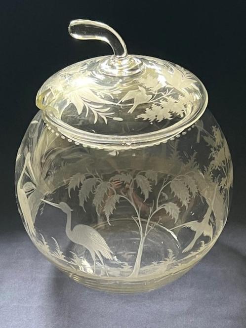 ANTIEKE BOWLPOT-PUNCHPOT OP SCHOTEL GEËTST-19e eeuw, Antiek en Kunst, Antiek | Glas en Kristal, Verzenden