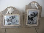 Twee staande houten fotolijstje met stoffen hartjes, Nieuw, Ophalen of Verzenden
