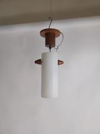 Vintage Scandinavische Hanglamp Jaren 60 Teakhout & Glas, Ophalen, Gebruikt, Glas, Minder dan 50 cm