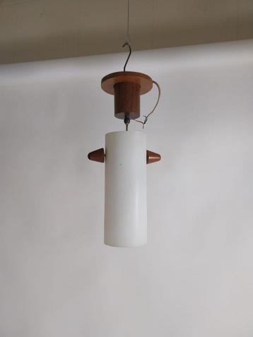 Vintage Scandinavische Hanglamp Jaren 60 Teakhout & Glas beschikbaar voor biedingen