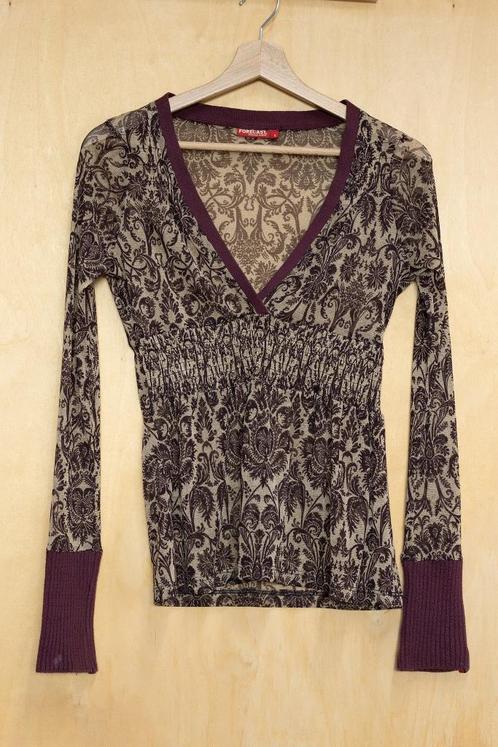 Forecast Y2K aubergine hippie achtige top met mesh XS 34, Kleding | Dames, Tops, Zo goed als nieuw, Maat 34 (XS) of kleiner, Paars