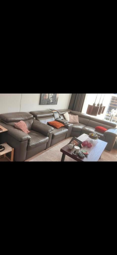 leren, grote hoekbank, Huis en Inrichting, Banken | Complete zithoeken, Gebruikt, Ophalen
