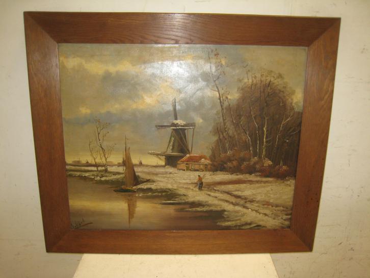 Mooi schilderij van A, van Schaik op board van winters lansc, Antiek en Kunst, Kunst | Schilderijen | Abstract