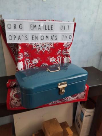 👌De originele petrolblauwe EMAILLE broodtrommel  4 foto's  beschikbaar voor biedingen