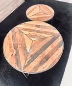 Set van 2 houten salontafels, Gebruikt, Rond, Minder dan 50 cm, Overige houtsoorten