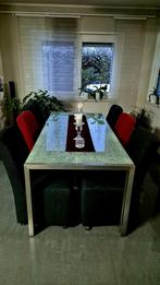 Glazen eettafel + 6 stoelen – Goossens, Ophalen, Gebruikt, Glas, 50 tot 100 cm