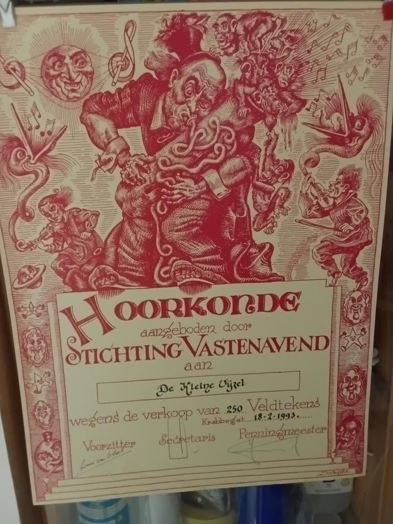 H oorkonde stichting vastenavend,10-2-1993, Verzamelen, Ophalen of Verzenden, Zo goed als nieuw