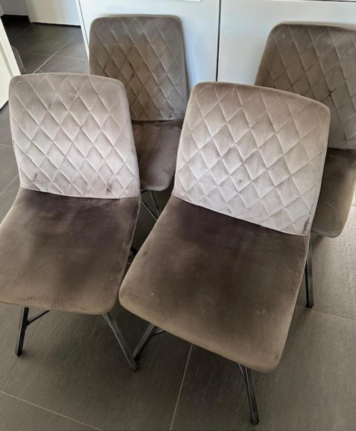 4 eettafelstoelen velours Antraciet MOET SNEL WEG!, Huis en Inrichting, Stoelen, Zo goed als nieuw, Vier, Metaal, Stof, Grijs