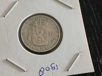 Zilveren 1/2 Gulden uit 1908 Nederland Koningin Wilhelmina  beschikbaar voor biedingen