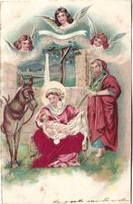 Kerststal ( relief en zijde ), Verzenden, Voor 1920, Gelopen, Overige thema's