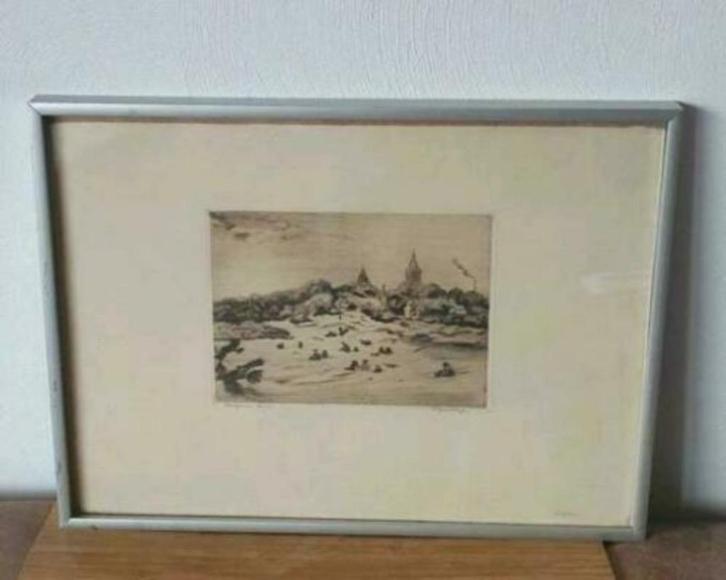 Ets van de Zandzee Bussum H.J van Dijk, Antiek en Kunst, Kunst | Etsen en Gravures, Ophalen
