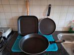Pannenset - 3 Pannen, Huis en Inrichting, Keuken | Potten en Pannen, Ophalen, Gebruikt, Aluminium, Keramische plaat