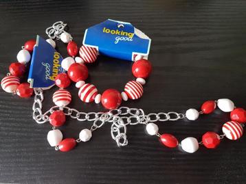 Leuke set, armband en ketting in rood wit, nieuw met labels. beschikbaar voor biedingen
