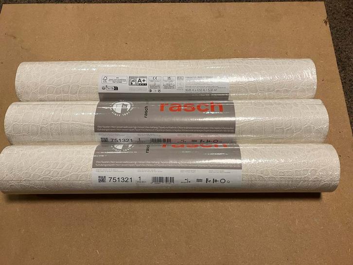 Nieuw Rasch behang krokodillenleer look- 3 rollen, 16m2, Huis en Inrichting, Stoffering | Behang, Wit, minder dan 10 m², Ophalen