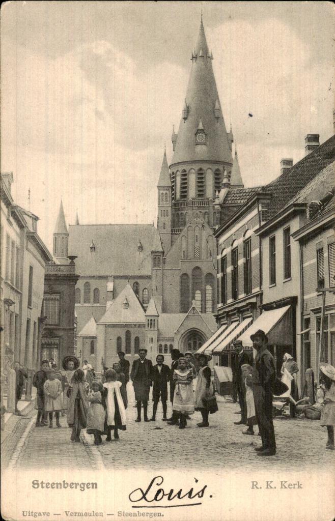 Steenbergen - Kerk, Verzamelen, Ansichtkaarten | Nederland, Gelopen, Noord-Brabant, Voor 1920, Ophalen of Verzenden